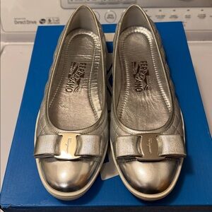 Salvatore Ferragamo Metallic Silver Flats